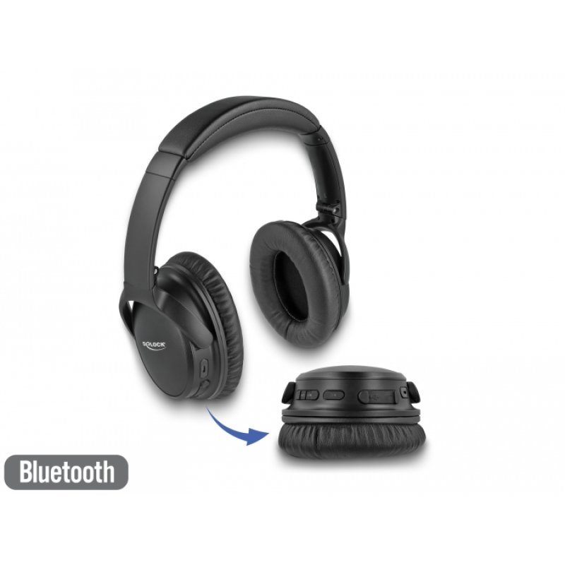 DeLOCK Bluetooth 5.0 Headphones Over-Ear foldable with integrated Microphone and intense Bass, up to 20 hours playback
