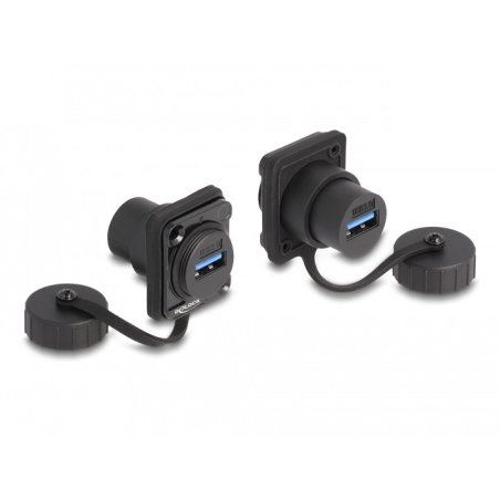 DeLOCK D-Type Module USB 3.2 Gen 1 Type-A female to USB 3.2 Gen 1 Type-A female with protective cap IP67 dust and