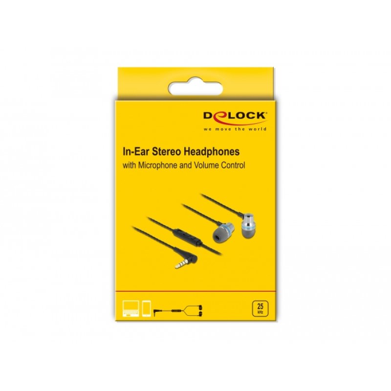 DeLOCK In-Ear Headphones with 4 pin 3.5 mm Stereo jack plug, Microphone and Volume Control Quick Mute Function for