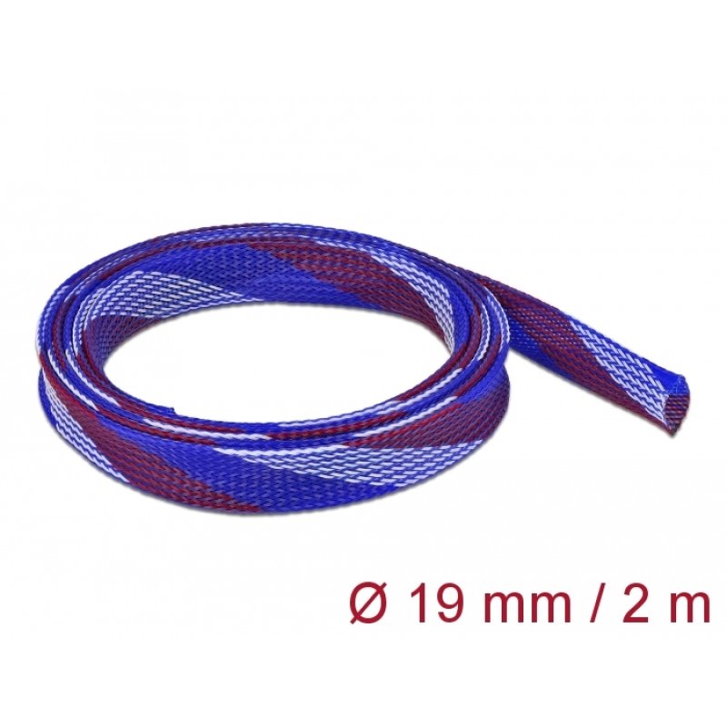 DeLOCK Manchon tressé étirable 2 m x 19 mm bleu-rouge-blanc