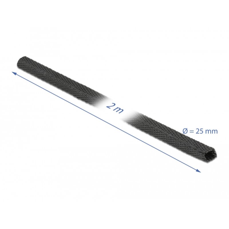 DeLOCK Manchon en tissu thermorétractable, 2 m x 25 mm, taux de rétraction 2:1, noir