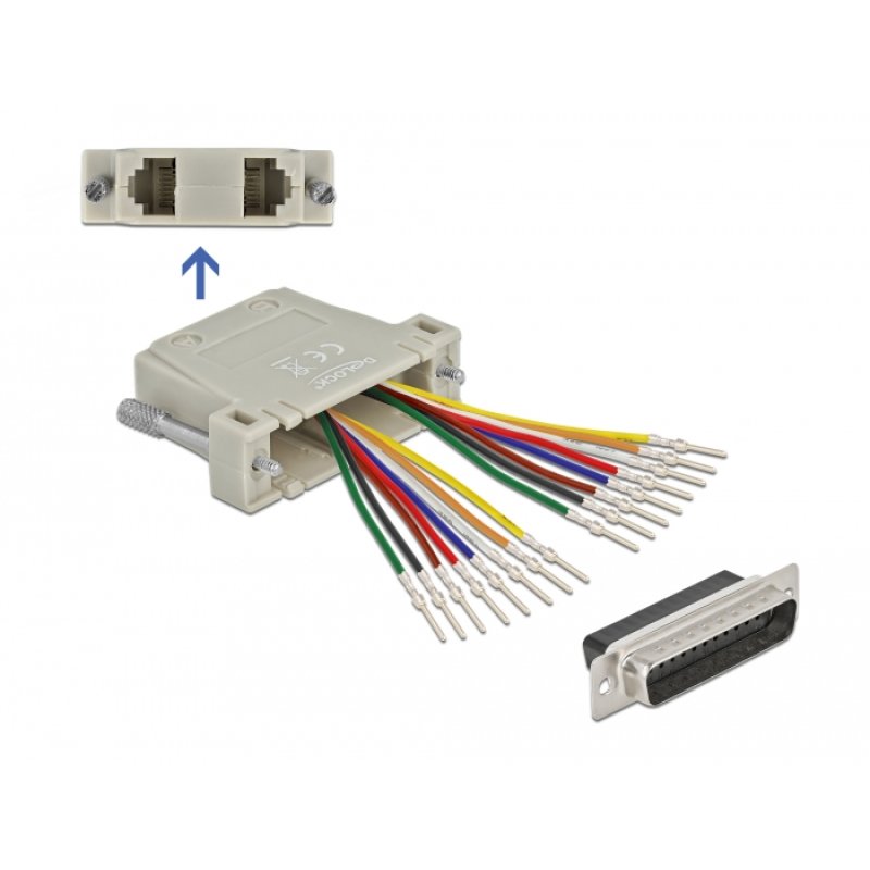 DeLOCK D-Sub 25 pin crimp male to 2 x RJ45 female with assembly kit beige