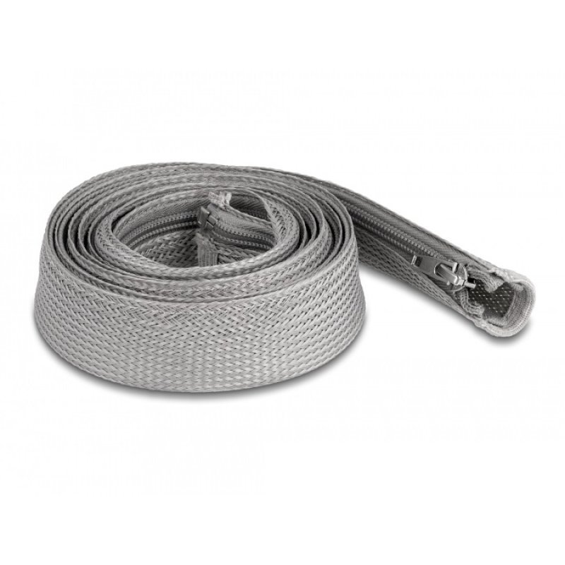 DeLOCK Manchon tressé avec fermeture Éclair résistant à la chaleur, 2 m x 30 mm, gris
