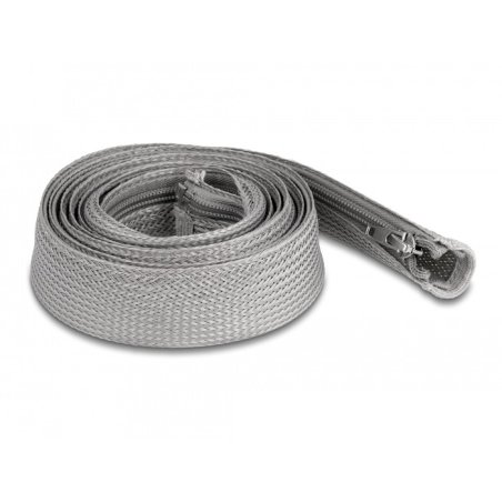 DeLOCK Braided Sleeve with zip fastener heat-resistant 2 m x 30 mm grey