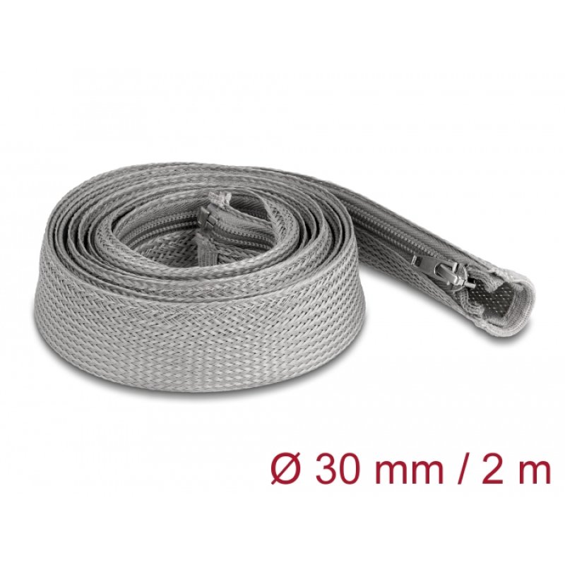 Geflechtschlauch mit Reißverschluss hitzebeständig 2 m x 30 mm grau