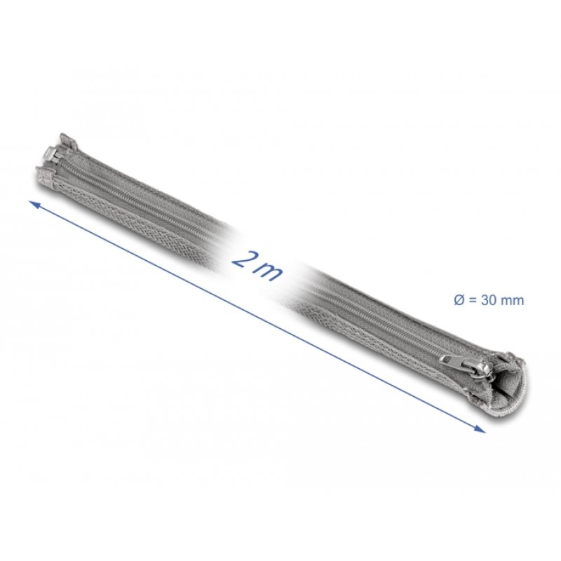 DeLOCK Manchon tressé avec fermeture Éclair résistant à la chaleur, 2 m x 30 mm, gris