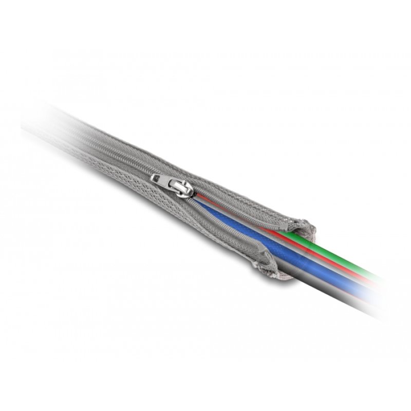 DeLOCK Braided Sleeve with zip fastener heat-resistant 2 m x 30 mm grey