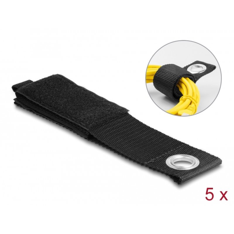 Strapazierfähiger Klettgurt mit Befestigungsöse L 435 x B 50 mm schwarz 5 Stück