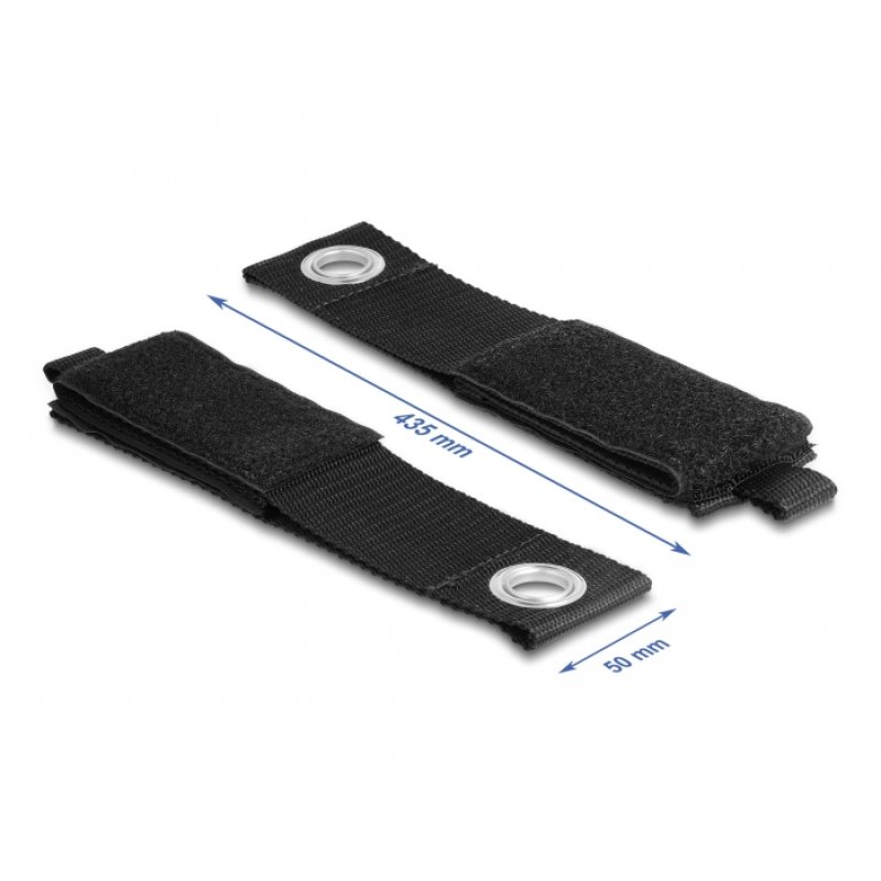 DeLOCK Sangle à scratch robuste avec œilleton L 435 x l 50 mm, noir, 5 unités
