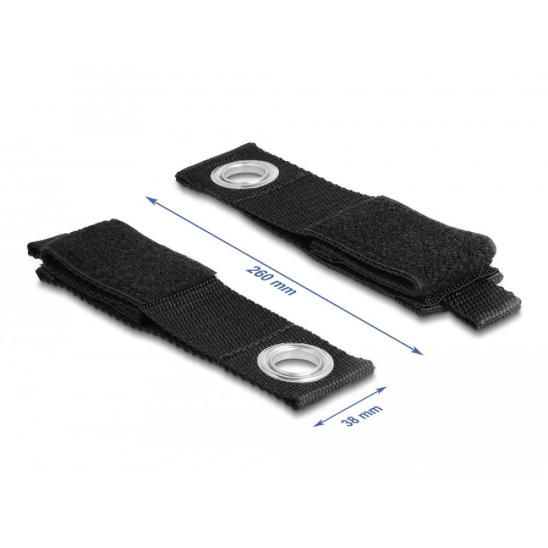 DeLOCK Sangle à scratch robuste avec œilleton L 260 x l 38 mm, noir, 5 unités