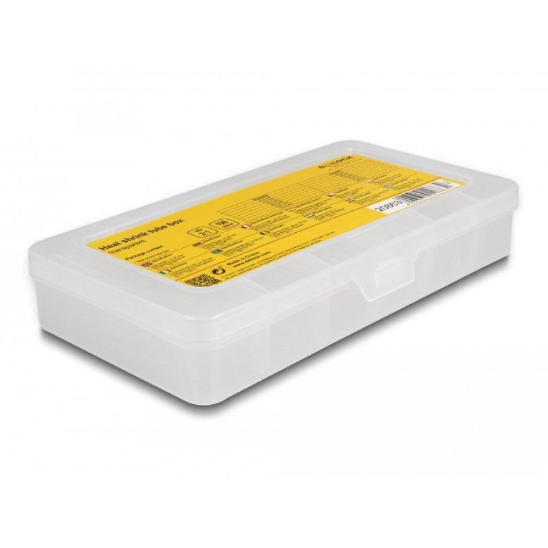 DeLOCK Boite d’assortiment de tubes thermorétractables, taux de rétrécissement 2:1, transparent, 196 unités