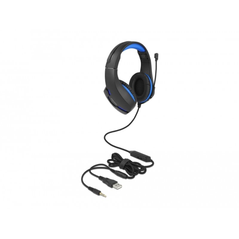 Gaming Headset Over-Ear mit 3,5 mm Klinkenstecker und blauem LED Licht für PC, Notebook und Spielekonsolen