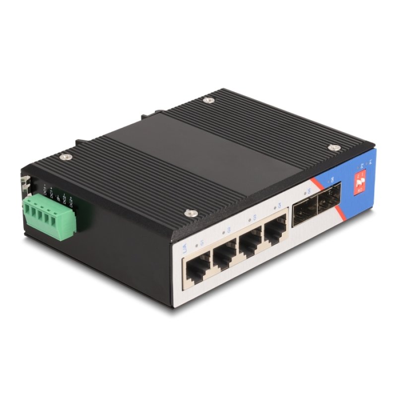 DeLOCK Industrial Gigabit Ethernet Switch 4 Port RJ45 2 Port SFP for DIN rail