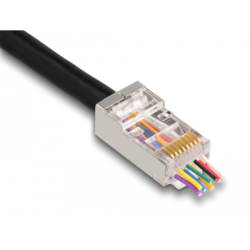DeLOCK Fiche modulaire RJ45 avec ouverture frontale (connexion facile) Cat.6 et manchon de protection contre le pliage,