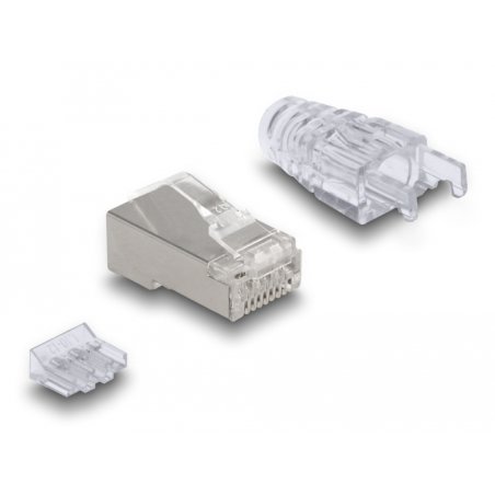 DeLOCK Fiche modulaire RJ45 avec loquet courbe Cat.6 et manchon de protection contre le pliage, set de 50 unités