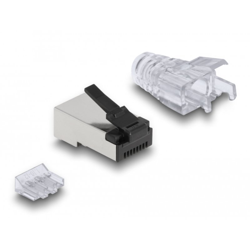 DeLOCK Fiche modulaire RJ45 avec loquet robuste Cat.6 et manchon de protection contre le pliage, set de 50 unités