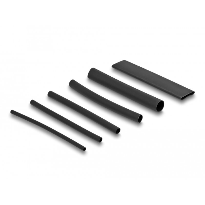 DeLOCK Heat shrink tube assortment box, dual wall with inside adhesive, shrinkage ratio 3:1, black 122 pieces