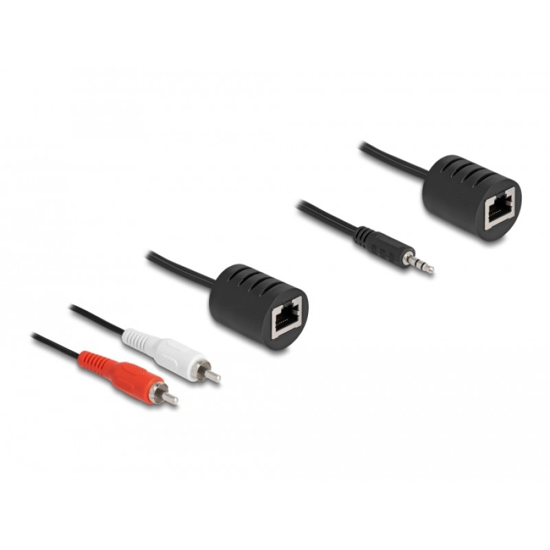 DeLOCK Stereo Audio Extender RJ45 jack to 3.5 mm stereo jack male and RJ45 jack to 2 x RCA plug Cat.5 up to 50 m set 2