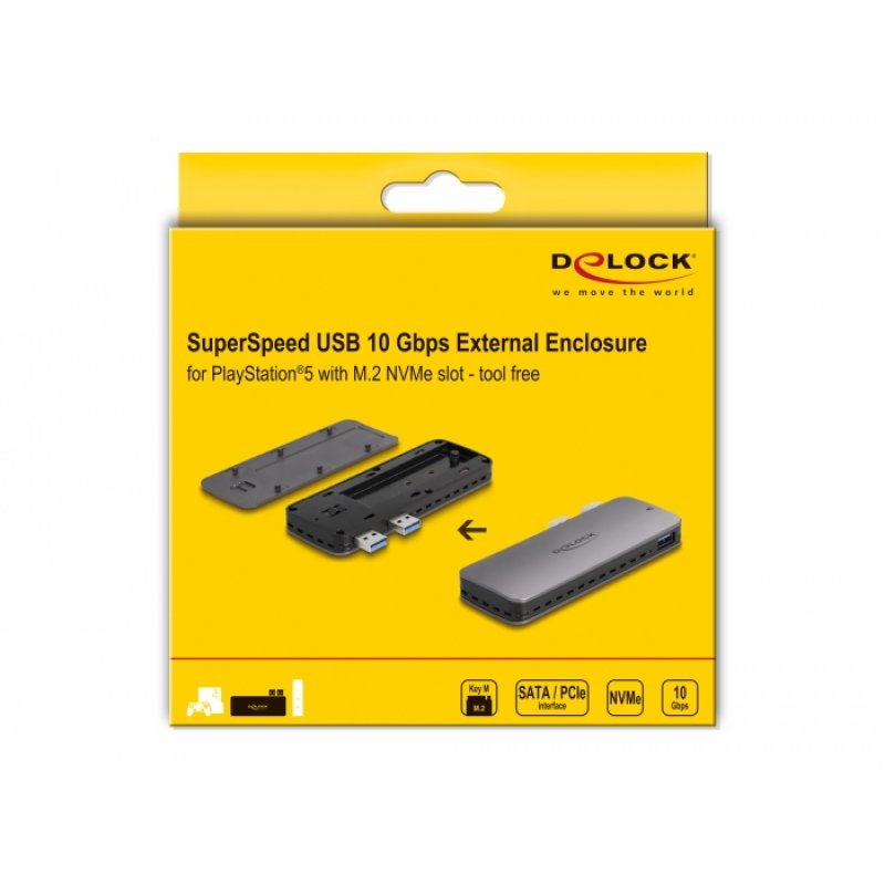 USB 3.2 Gen 2 Gehäuse für PlayStation®5 mit M.2 NVMe Slot - werkzeugfrei
