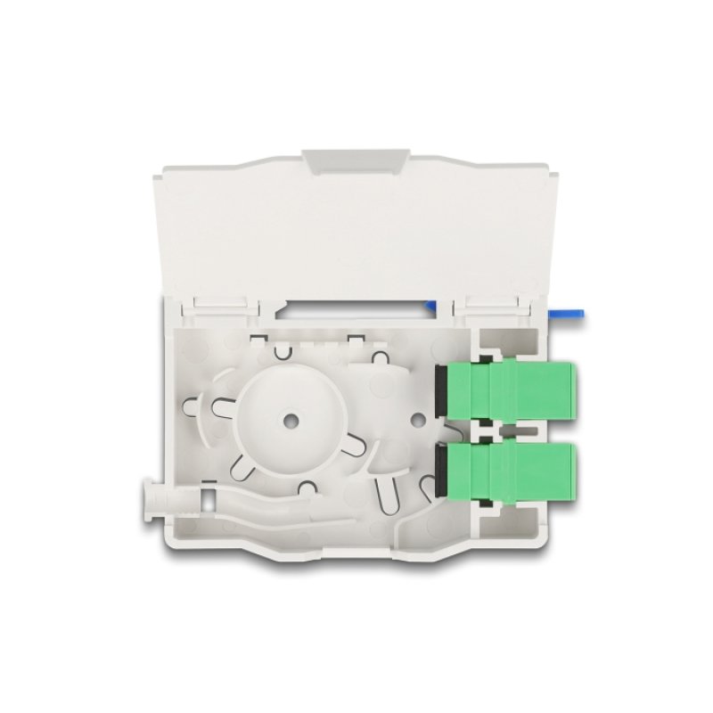 DeLOCK Boitier de connexion de fibre optique pour rail DIN avec support d’épissure et 2 x coupleurs SC Simplex