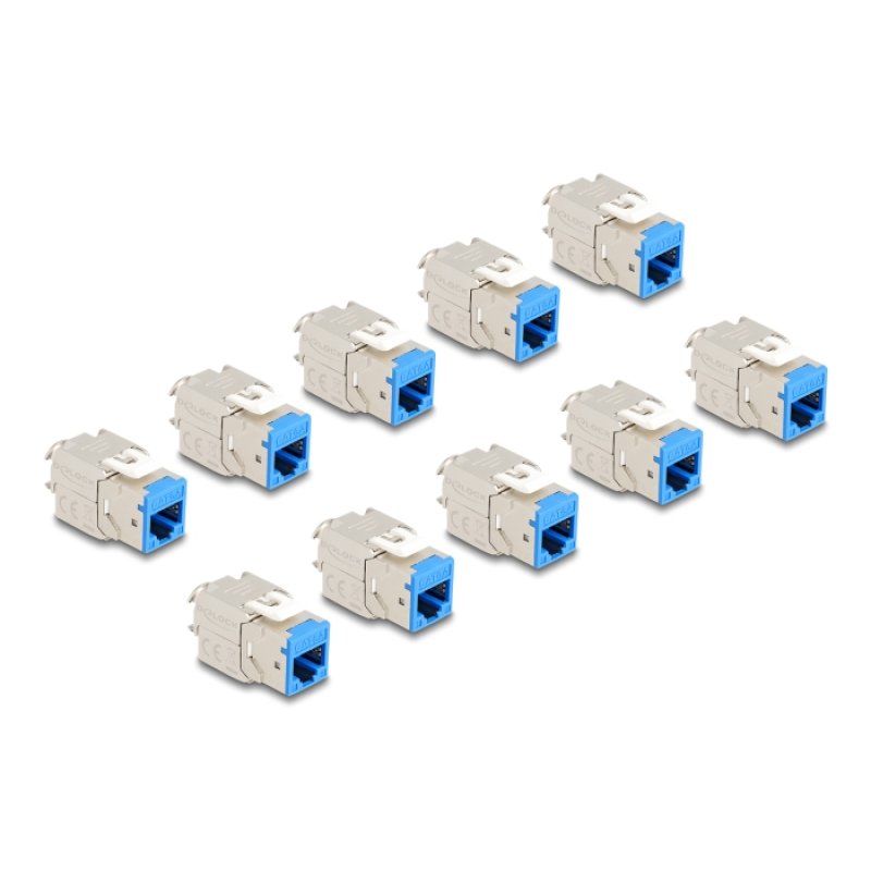 DeLOCK Module Keystone RJ45 femelle à LSA Cat.6A, sans outil, bleu, set de 10 unités