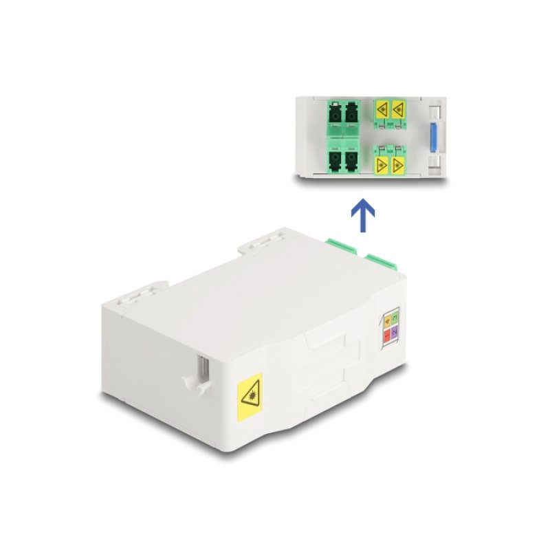 DeLOCK Boitier de connexion de fibre optique pour rail DIN avec support d’épissure et 4 x coupleurs LC Duplex