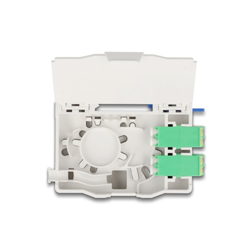 DeLOCK Boitier de connexion de fibre optique pour rail DIN avec support d’épissure et 4 x coupleurs LC Duplex