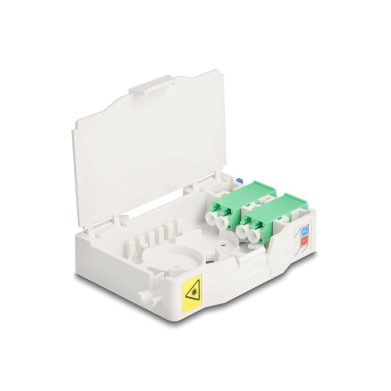 DeLOCK Boitier de connexion de fibre optique pour rail DIN avec support d’épissure et 2 x coupleurs LC Duplex