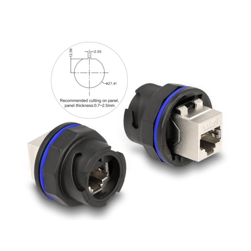 RJ45 Cat.6A Einbaubuchse / Kupplung schwarz