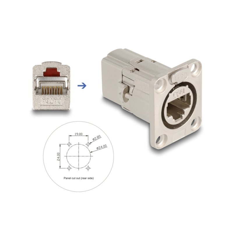 D-Typ RJ45 Einbaubuchse / Kupplung Cat.6A STP Metall