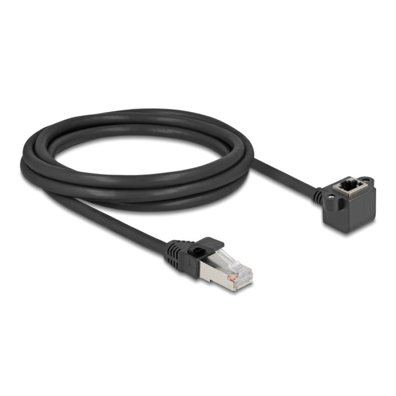 Netzwerk Verlängerungskabel RJ45 Stecker zu RJ45 Buchse 90° gewinkelt Cat.6 F/UTP 2 m schwarz