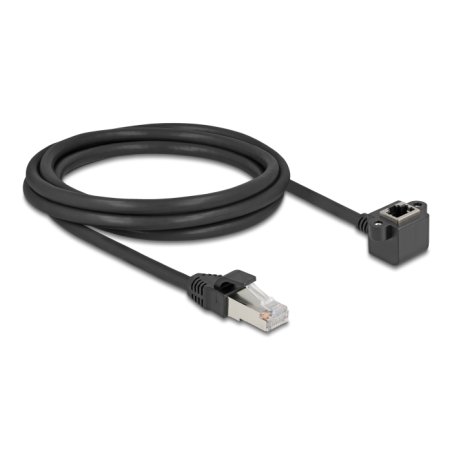 Netzwerk Verlängerungskabel RJ45 Stecker zu RJ45 Buchse 90° gewinkelt Cat.6 F/UTP 2 m schwarz