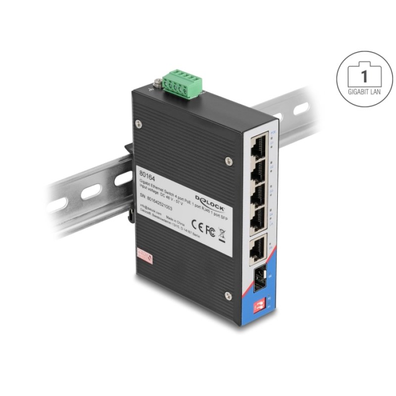 DeLOCK 80164 commutateur réseau Gigabit Ethernet (10/100/1000) Connexion Ethernet, supportant l'alimentation via ce