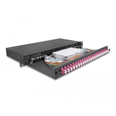 DeLOCK Boitier de jonction 19″ de fibre optique, 24 x LC Duplex OM4, 1U, entièrement assemblée