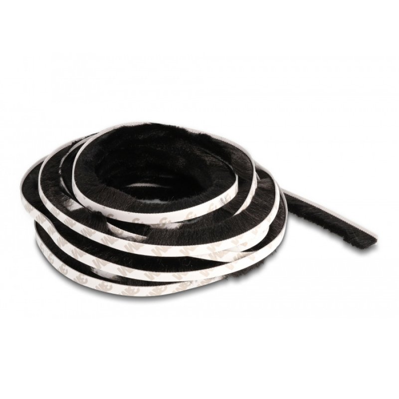 DeLOCK Bande brosse, autoadhésive de 15 mm - longueur 5 m, noir