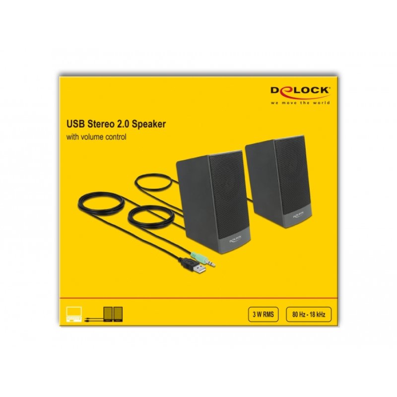 Stereo 2.0 PC Lautsprecher mit 3,5 mm Klinkenstecker und USB Stromversorgung