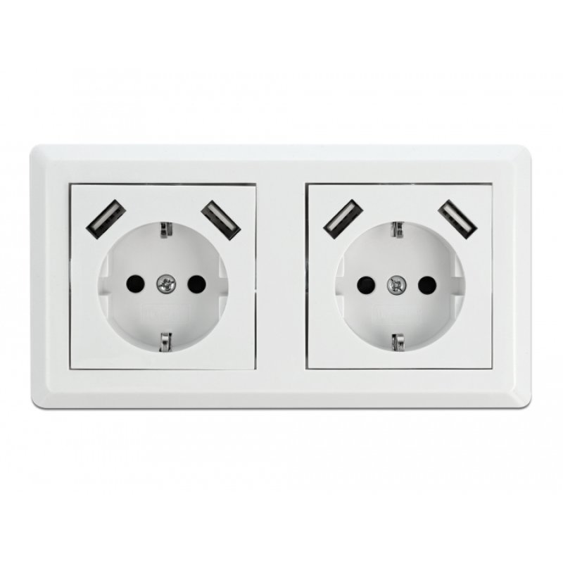 DeLOCK 2 prises de courant avec 4 ports de chargement USB Type-A 2 x 2,8 A