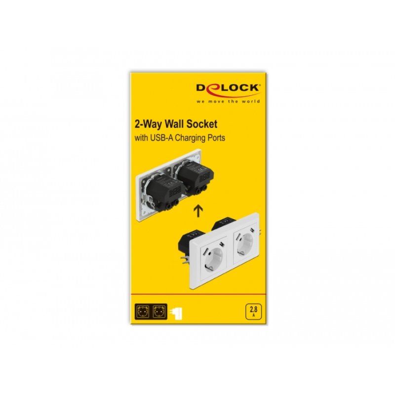 DeLOCK 2 prises de courant avec 4 ports de chargement USB Type-A 2 x 2,8 A