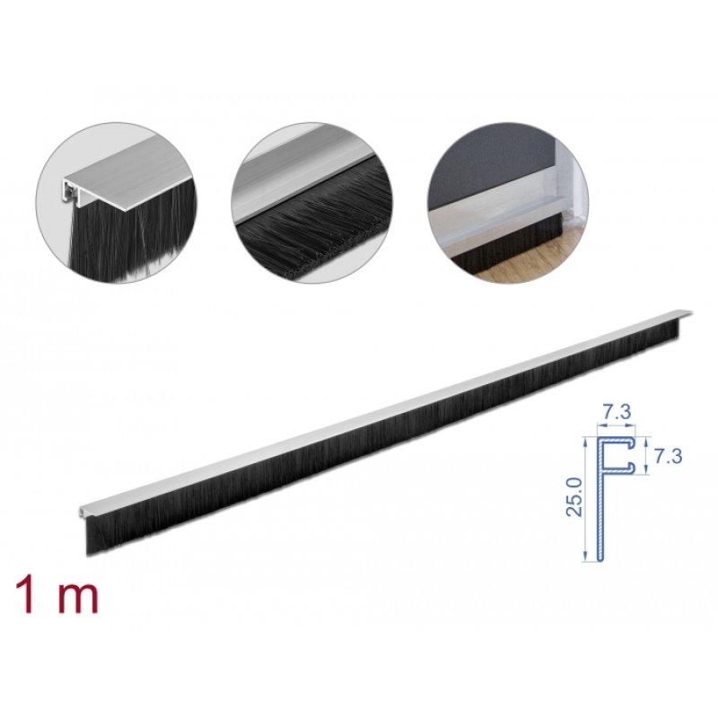 DeLOCK Brush strip 40 mm with aluminium profile angled - length 1 m