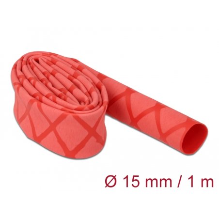 DeLOCK Manchon thermorétractable avec dessin en X, antidérapant, 1 m x 15 mm, rouge