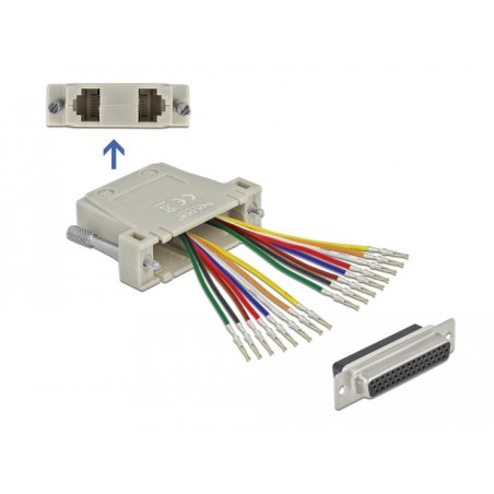 D-Sub HD 44 Pin Crimp Buchse zu 2 x RJ45 Buchse mit Montagesatz beige