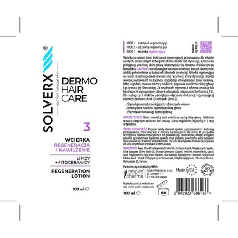 Solverx Dermo Hair Tonic Hair Lotion For Regeneration And Hydration 100 Ml