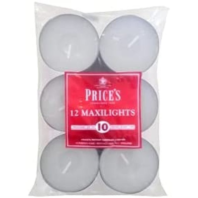 Price's Candles Tealight Maxilights, Wax, White, 18 X 12 X 4 Cm, Pack Of 12