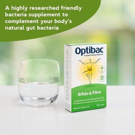 Optibac Probiotics Bifido & Fibre Vegan Digestive Probiotic Supplement with FOS Fibre 25 Billion Bacterial Cultures 10