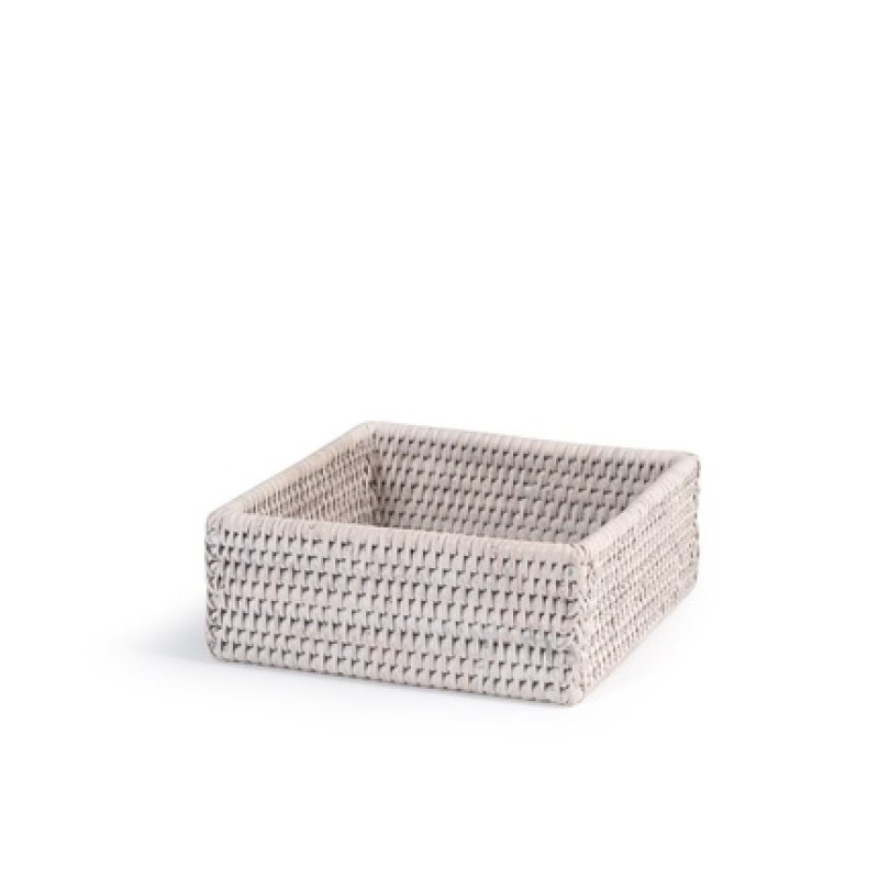 H&H Multipurpose Square Container In White Rattan 19x7 Cm