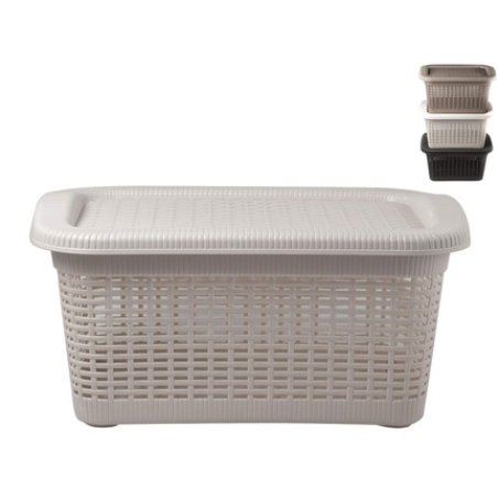 Gensini White Basket With Lid Rattan 40 Liters Assorted Laundry And Object Containers