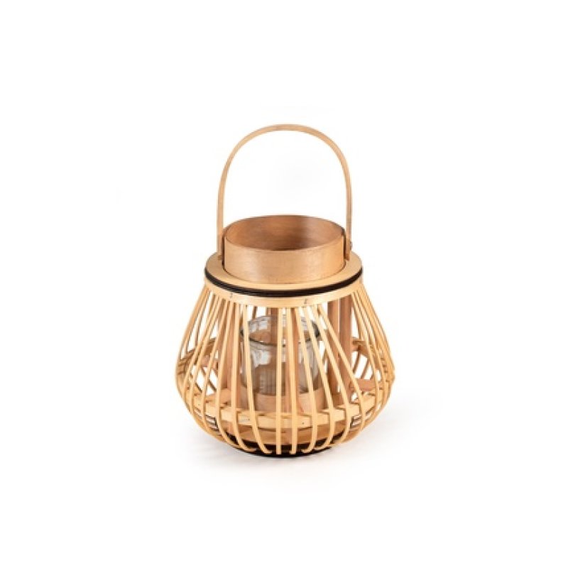 H&H Bamboo Lantern With Candle Holder 22cm X 21cm