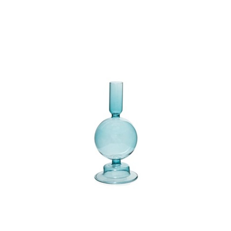H&H Borosilicate Glass Candle Holder In Blue 8x18 Cm