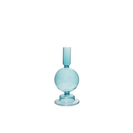 H&H Borosilicate Glass Candle Holder In Blue 8x18 Cm