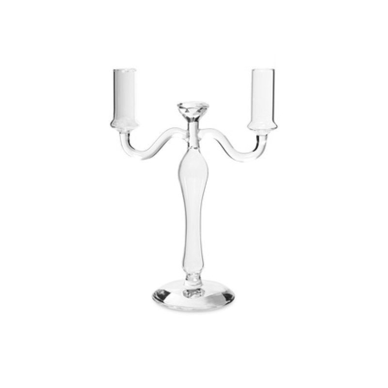 H&H Borosilicate Glass Candle Holder With 2 Flames 27 Cm